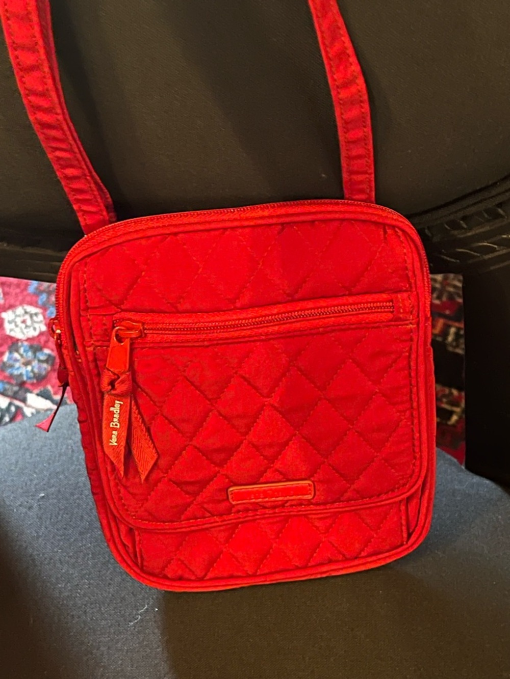 Vera Bradley Red Quilted Crossbody Bag with Interior Rose Pattern